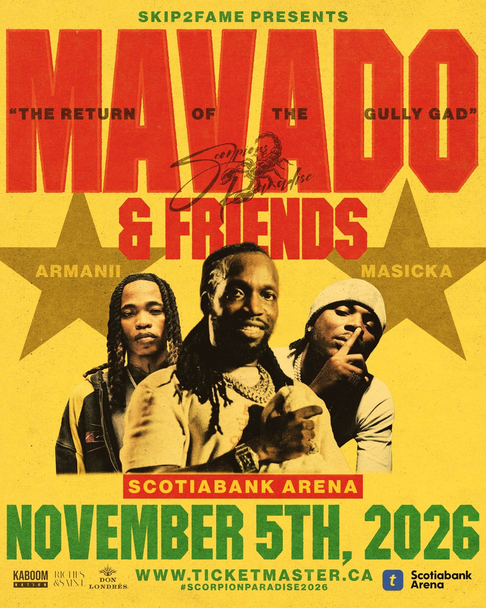 Skip2Fame presents Mavado & Friends — official poster: November 5th 2026, Scotiabank Arena, Toronto