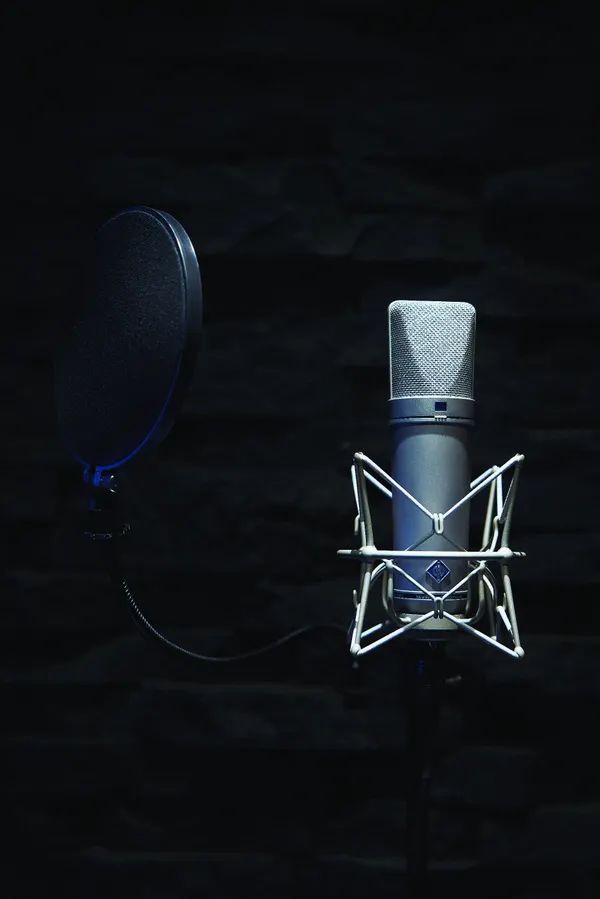 Studio microphone in a recording booth - topical image