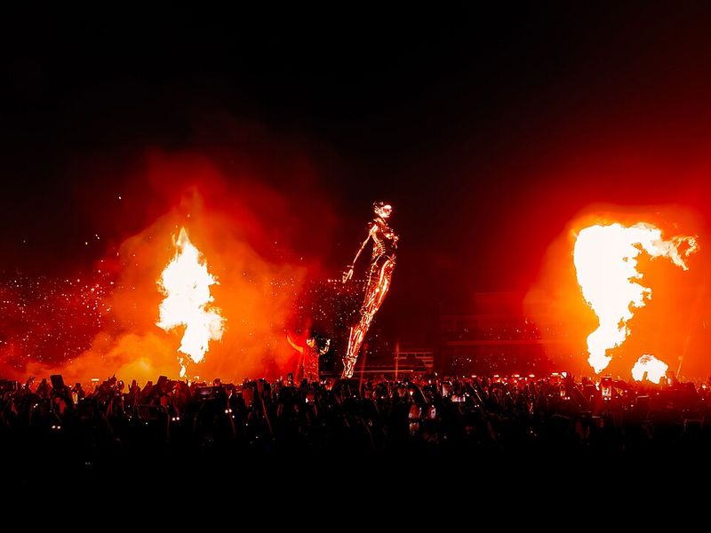 The Weeknd concert with pyrotechnics on stage